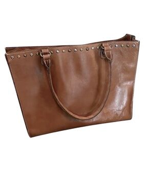 Patricia Nash Light Cognac Brown Leather Two Handle Laptop Tote Book Bag Purse